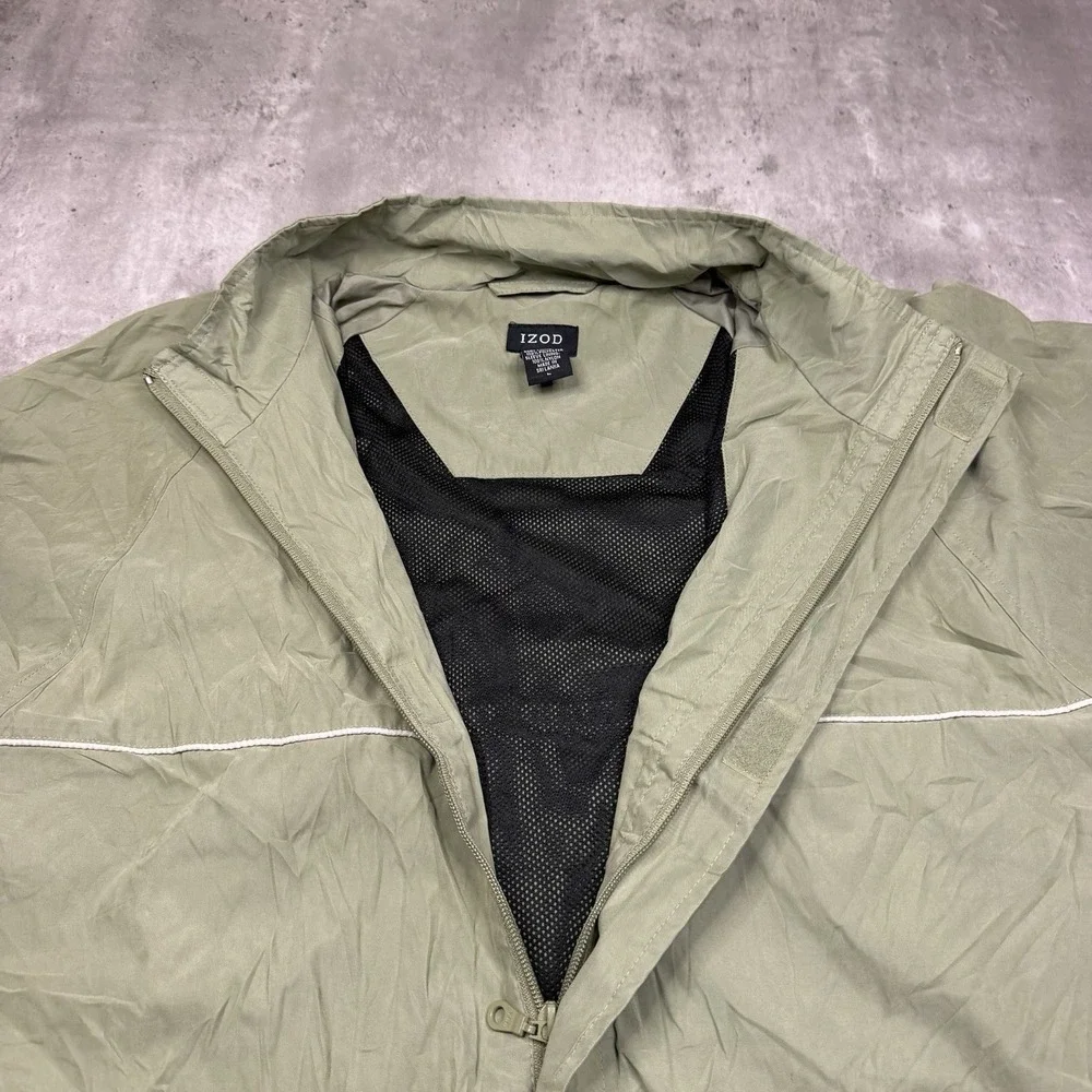 Vintage IZOD Full Zip Sage Green Windbreaker Mens Jacket Large Mesh Lined Solid